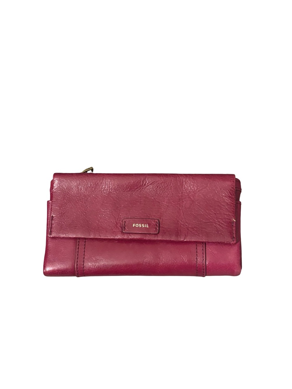 Fossil Women's Magenta Buffalo Hide Leather Leather Foldover Clutch Wallet